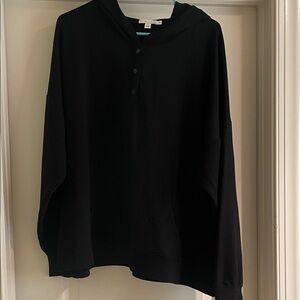 Threads 4 Thought Black Hooded Henley Sweatshirt with Snap Placket